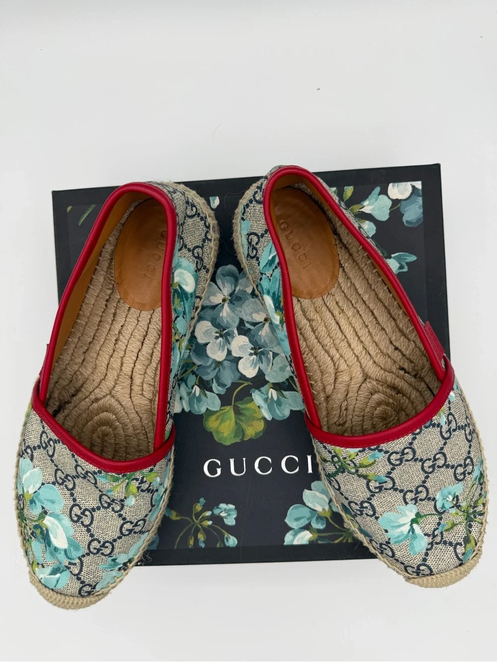 Gucci Women’s Floral GG Canvas Espadrilles with Red Trim